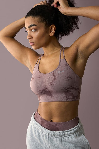 define seamless tie dye sports bra mauve