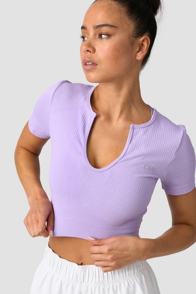 ICANIWILL - Ribbed Define Seamless Cropped T-shirt - Lavender